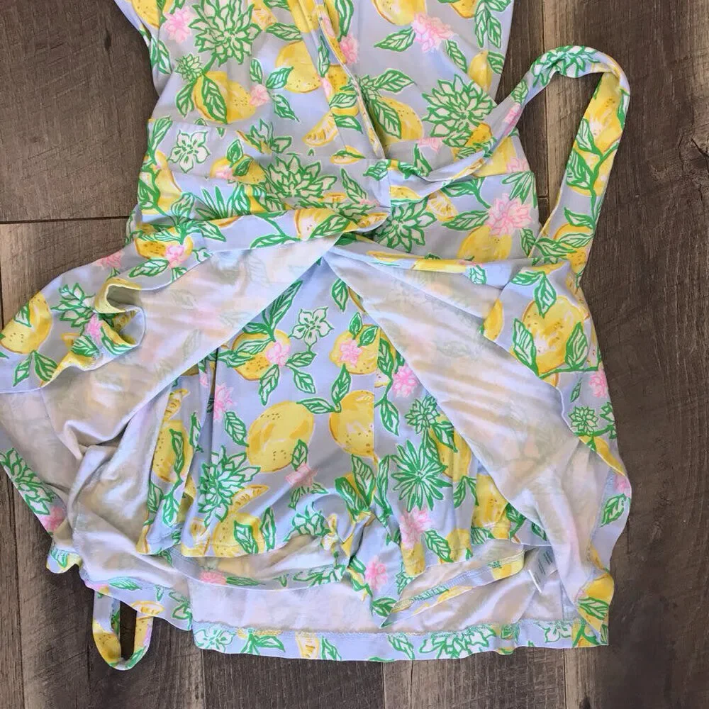 LILLY PULITZER MINT BLUE SAILYN LEMON PRINT ROMPER S